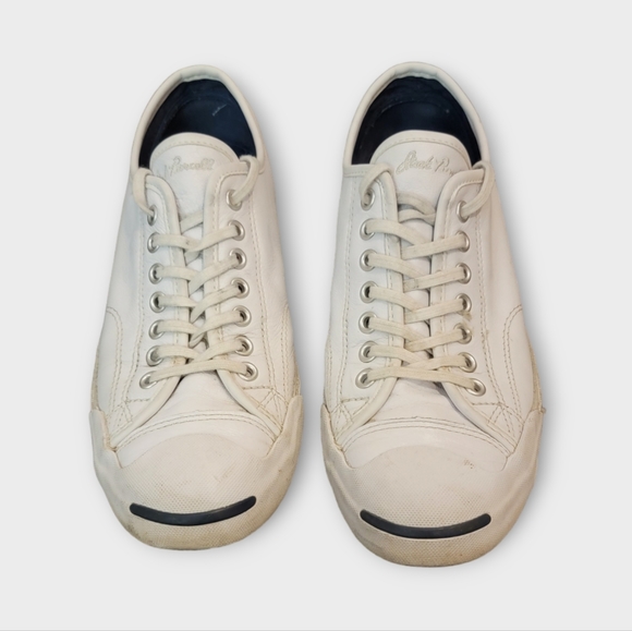 Converse Jack Purcell White Leather Low Top Sneakers - Picture 1 of 7